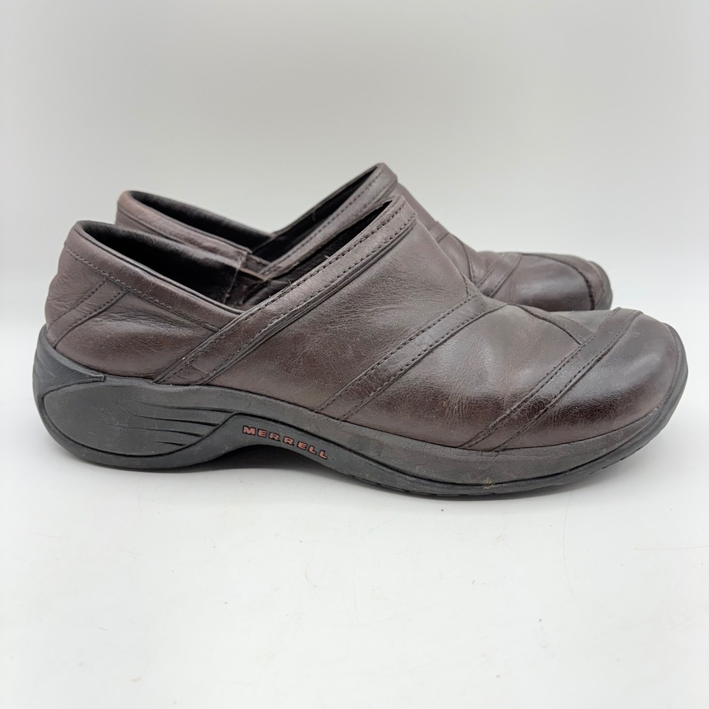 Merrell Encore‎ Eclipse Smooth Bug Brown Leather Clogs Womens 9 J66588
